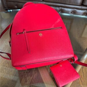 Tory Burch Vibrant Red Backpack and Wallet